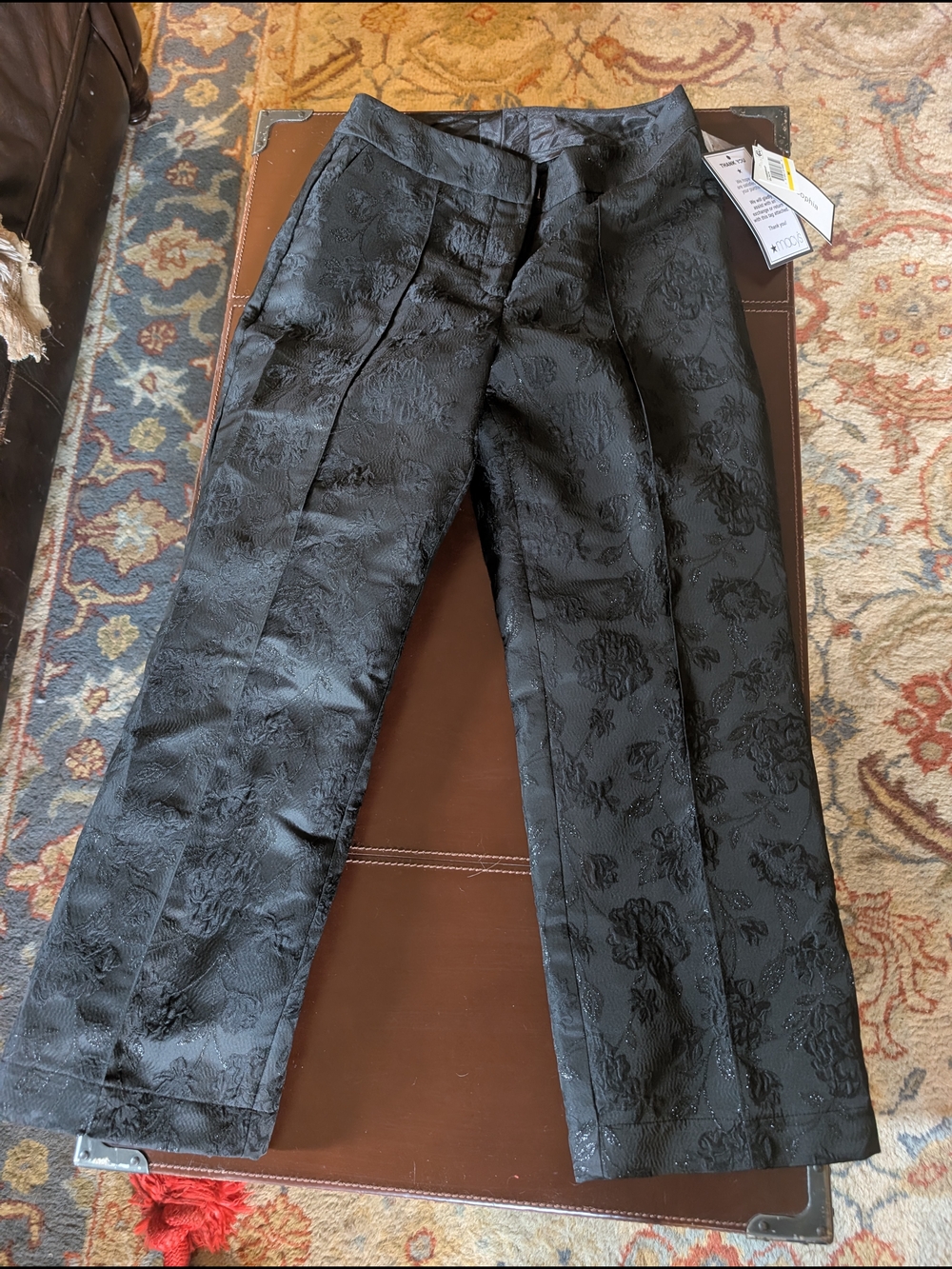 Alex & Sophia Black Floral Brocade Dress Pants M